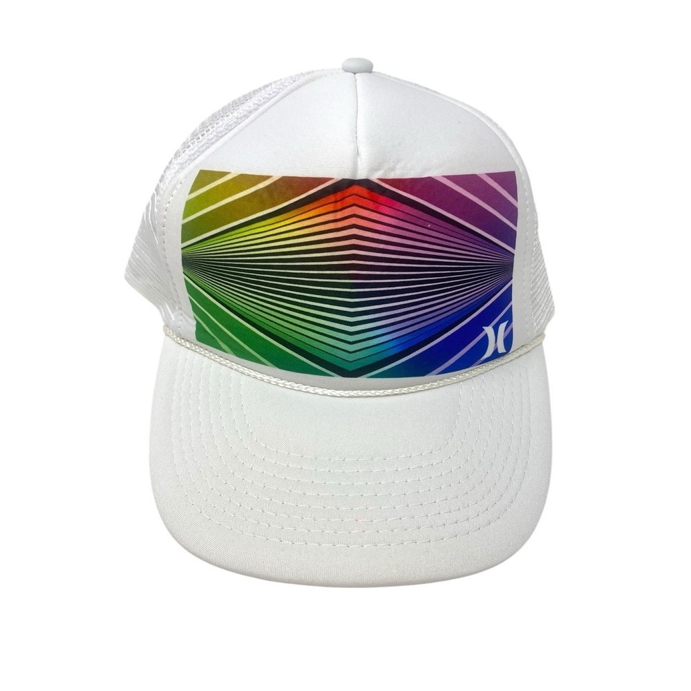 Hurley Mens Trucker Hat White with Multicolor Retro Print Snapback 90's Y2K